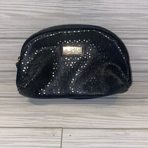 Chi Black Floral Cut Out Makeup Bag Accessory Pouch Black Lined EUC